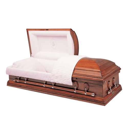 Batesville Cameo Hardwood casket — solid poplar with moss pink velvet interior