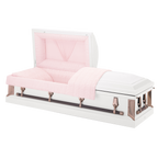 Batesville Carnation Mist Casket — white 20-gauge steel with moss pink crepe interior (view 2)