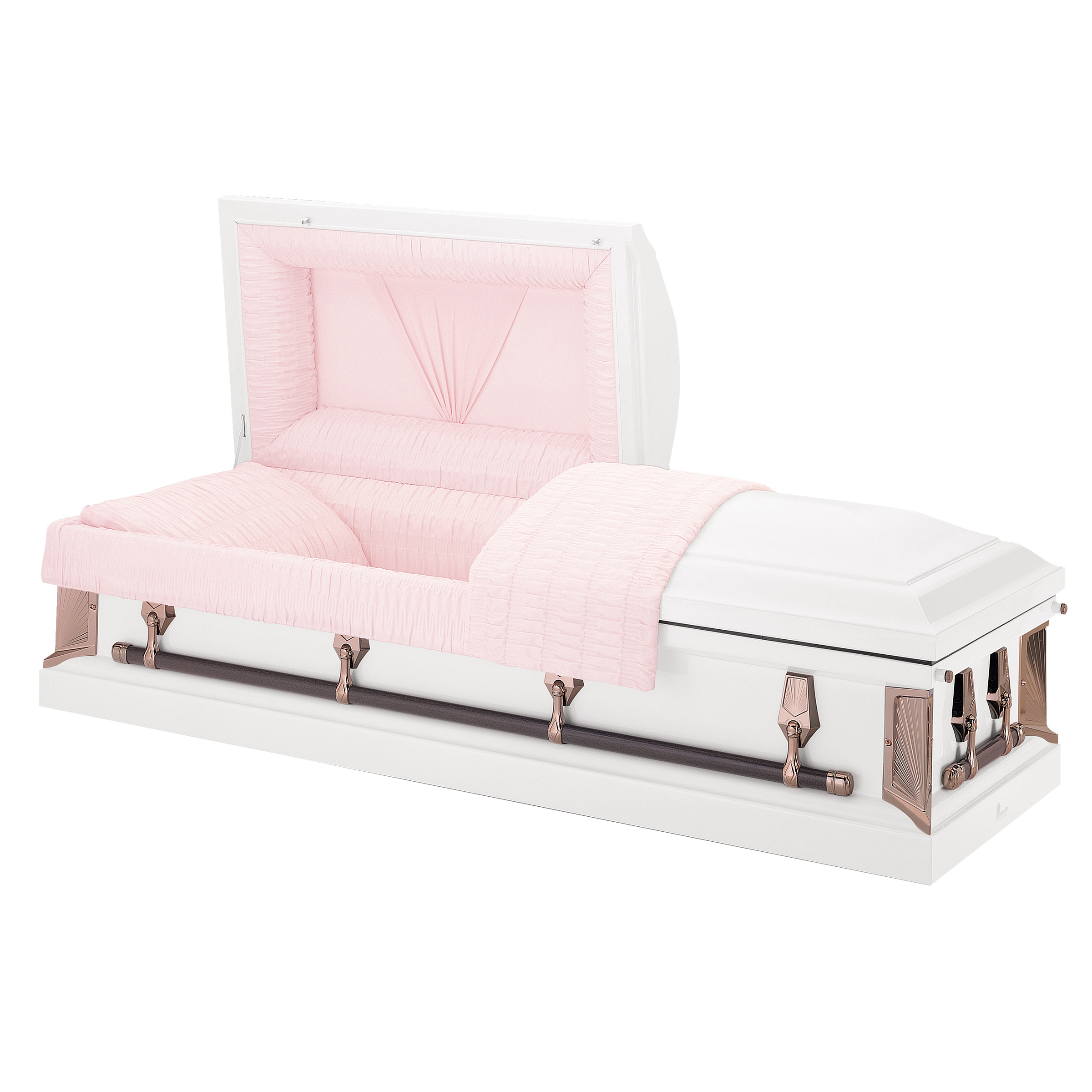 Batesville Carnation Mist Casket — white 20-gauge steel with moss pink crepe interior (view 2)