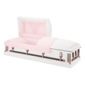 Batesville Carnation Mist Casket — white 20-gauge steel with moss pink crepe interior