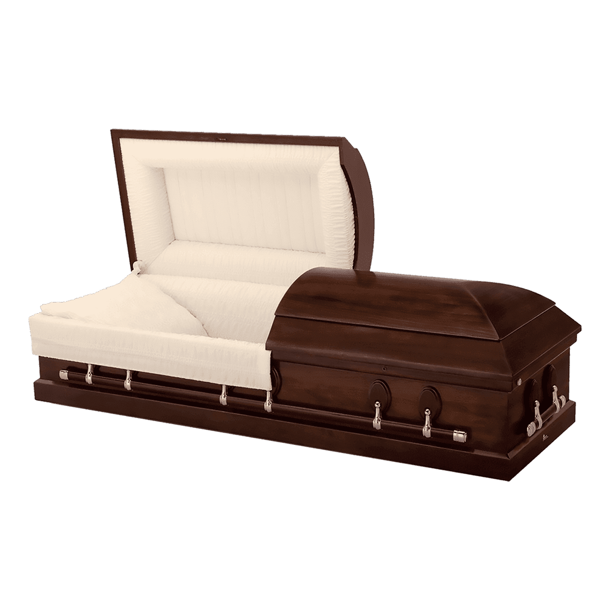 Batesville Chestnut Hardwood casket — solid poplar with rosetan crepe interior