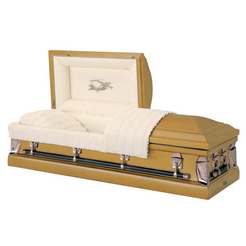 Batesville Cortez Gold Casket — gold 20-gauge steel with rosetan crepe interior (view 2)