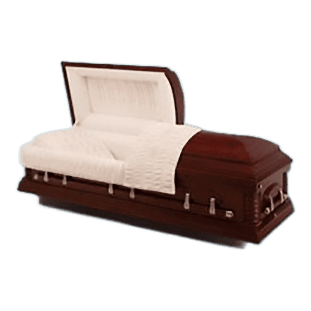 Batesville Embassy Cherry casket — solid cherry with champagne velvet interior