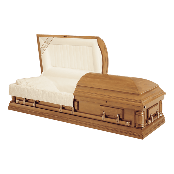 Batesville Fairfield Hardwood casket — solid poplar with rosetan crepe interior