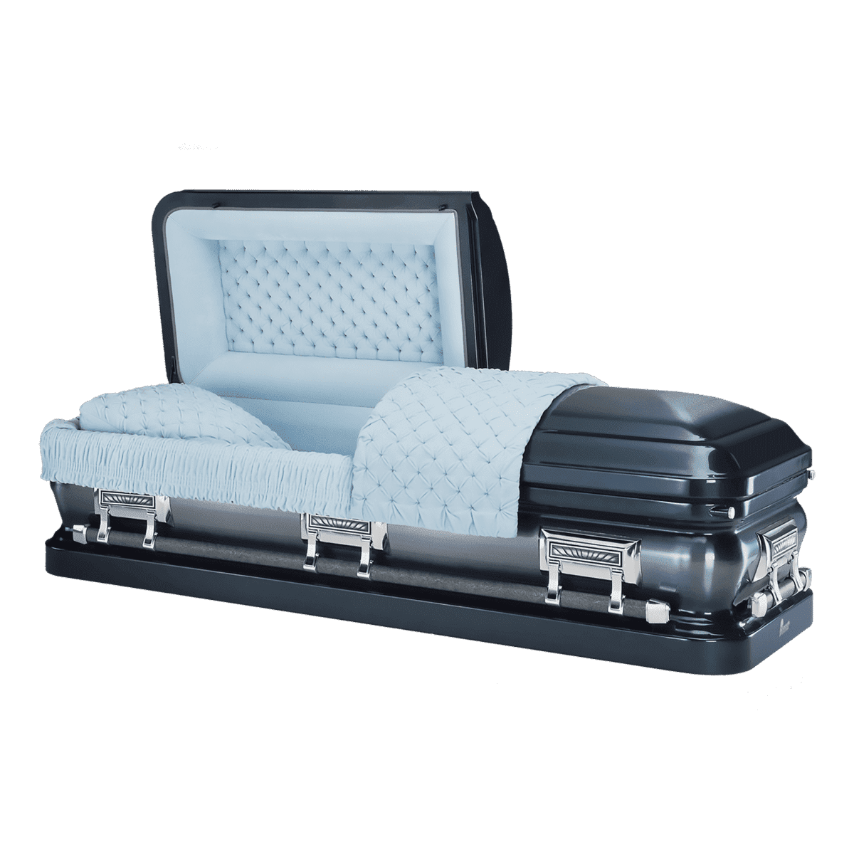 Batesville Gauge Sapphire Casket — blue 16-gauge steel with light blue velvet interior (view 2)