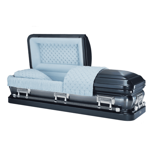 Batesville Gauge Sapphire Casket — blue 16-gauge steel with light blue velvet interior (view 2)