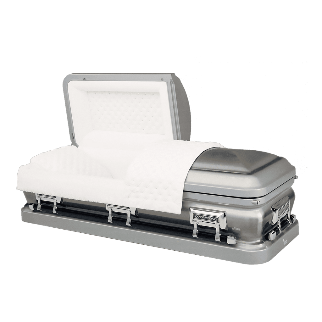 Batesville India Star Casket — silver 16-gauge steel with silver velvet interior