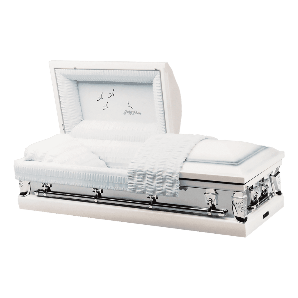 Batesville Ivory Mist Casket — ivory 20-gauge steel with light blue crepe interior