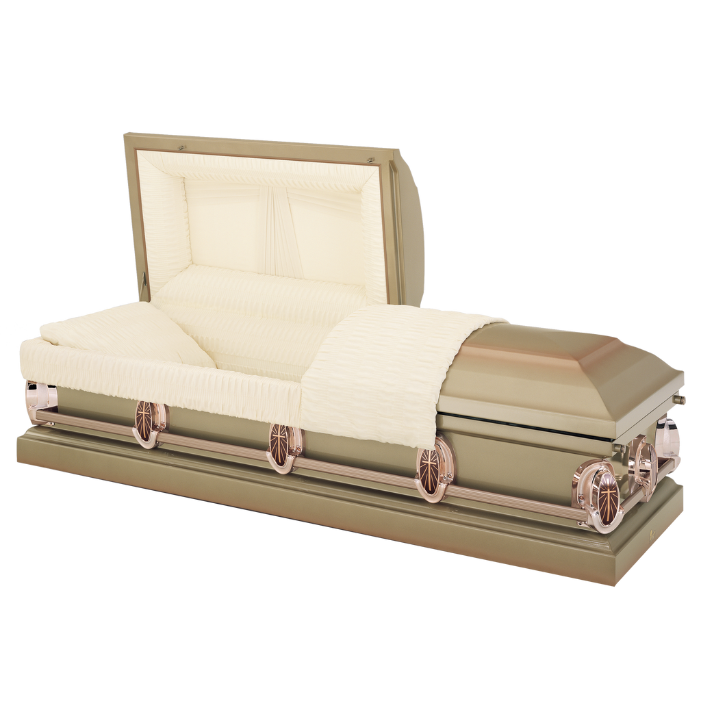 Batesville Lumina Casket — gold 20-gauge steel with rosetan crepe interior (view 2)