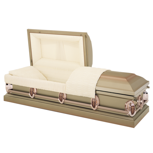 Batesville Lumina Casket — gold 20-gauge steel with rosetan crepe interior (view 2)