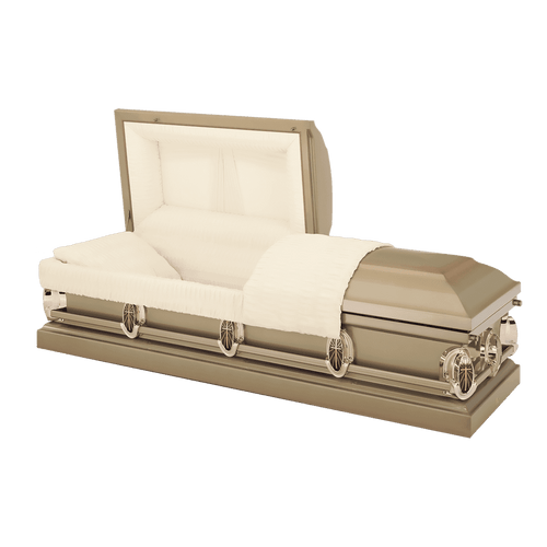 Batesville Lumina Casket — gold 20-gauge steel with rosetan crepe interior