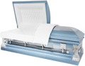Batesville Misty Blue Casket — blue 20-gauge steel with light blue crepe interior
