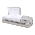 Batesville Orion Casket — gray 18-gauge steel with rosetan crepe interior
