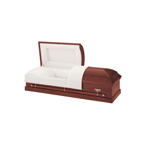 Batesville Oxford Hardwood casket — solid poplar with rosetan crepe interior