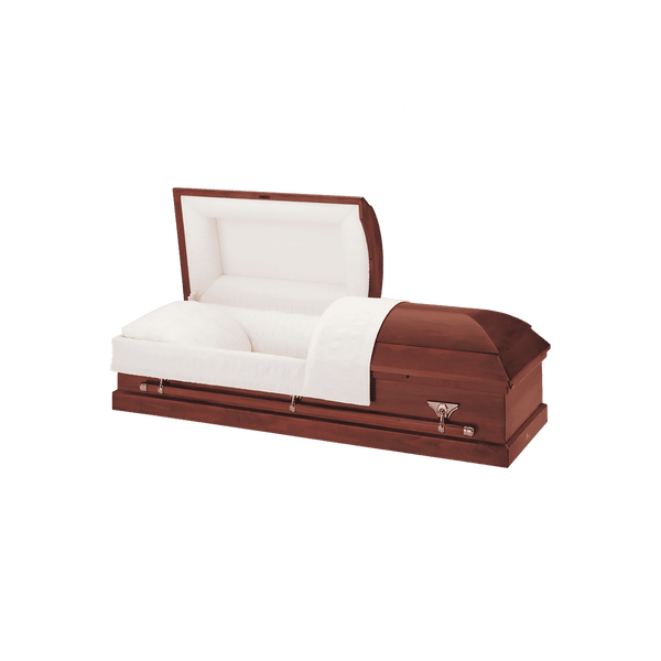 Batesville Oxford Hardwood casket — solid poplar with rosetan crepe interior