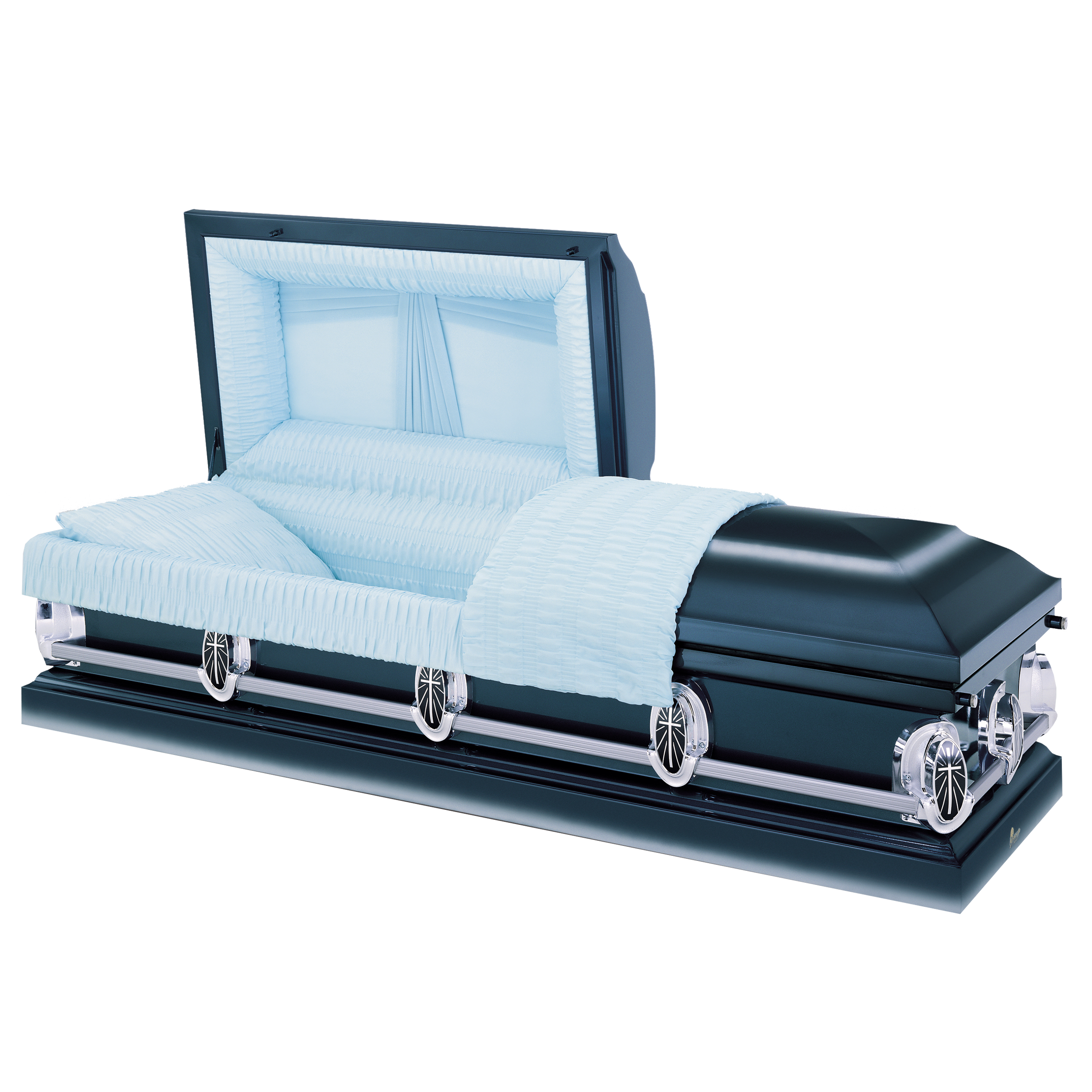 Batesville Polaris Casket — blue 20-gauge steel with light blue crepe interior (view 2)