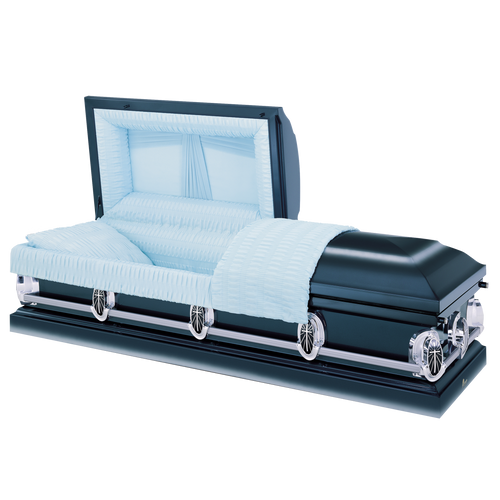 Batesville Polaris Casket — blue 20-gauge steel with light blue crepe interior (view 2)