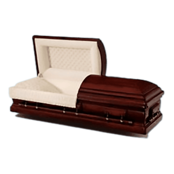 Batesville Premier Mahogany casket — solid mahogany with champagne velvet interior