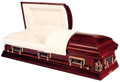 Batesville Pieta Maple casket — solid maple with champagne velvet interior