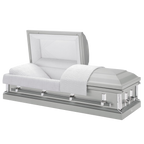 Batesville Revere Silver Casket — silver 20-gauge steel with ivory crepe interior (view 2)