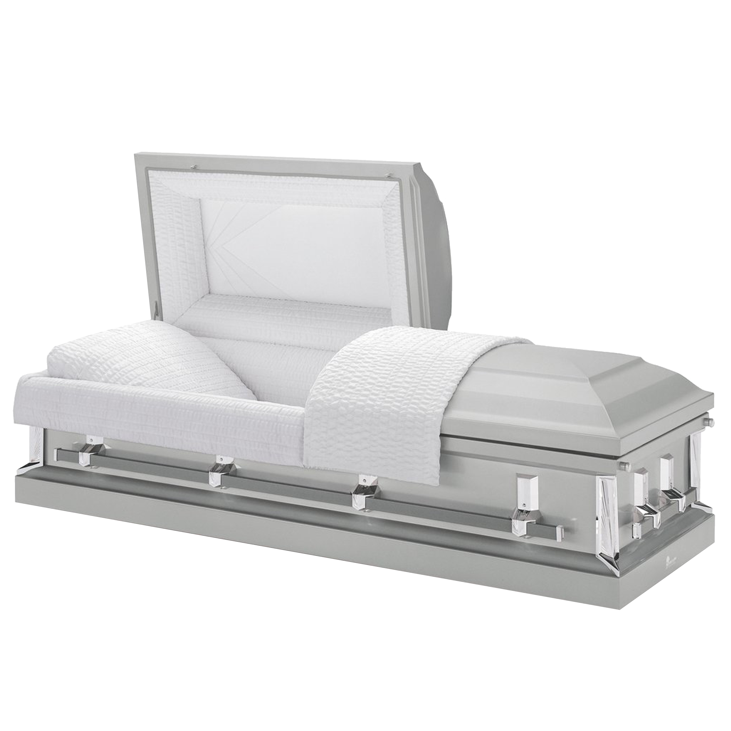 Batesville Revere Silver Casket — silver 20-gauge steel with ivory crepe interior (view 2)