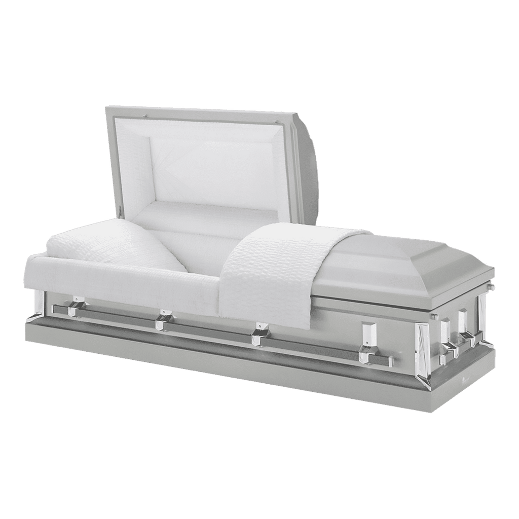 Batesville Revere Silver Casket — silver 20-gauge steel with ivory crepe interior