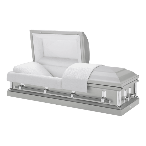 Batesville Revere Silver Casket — silver 20-gauge steel with ivory crepe interior