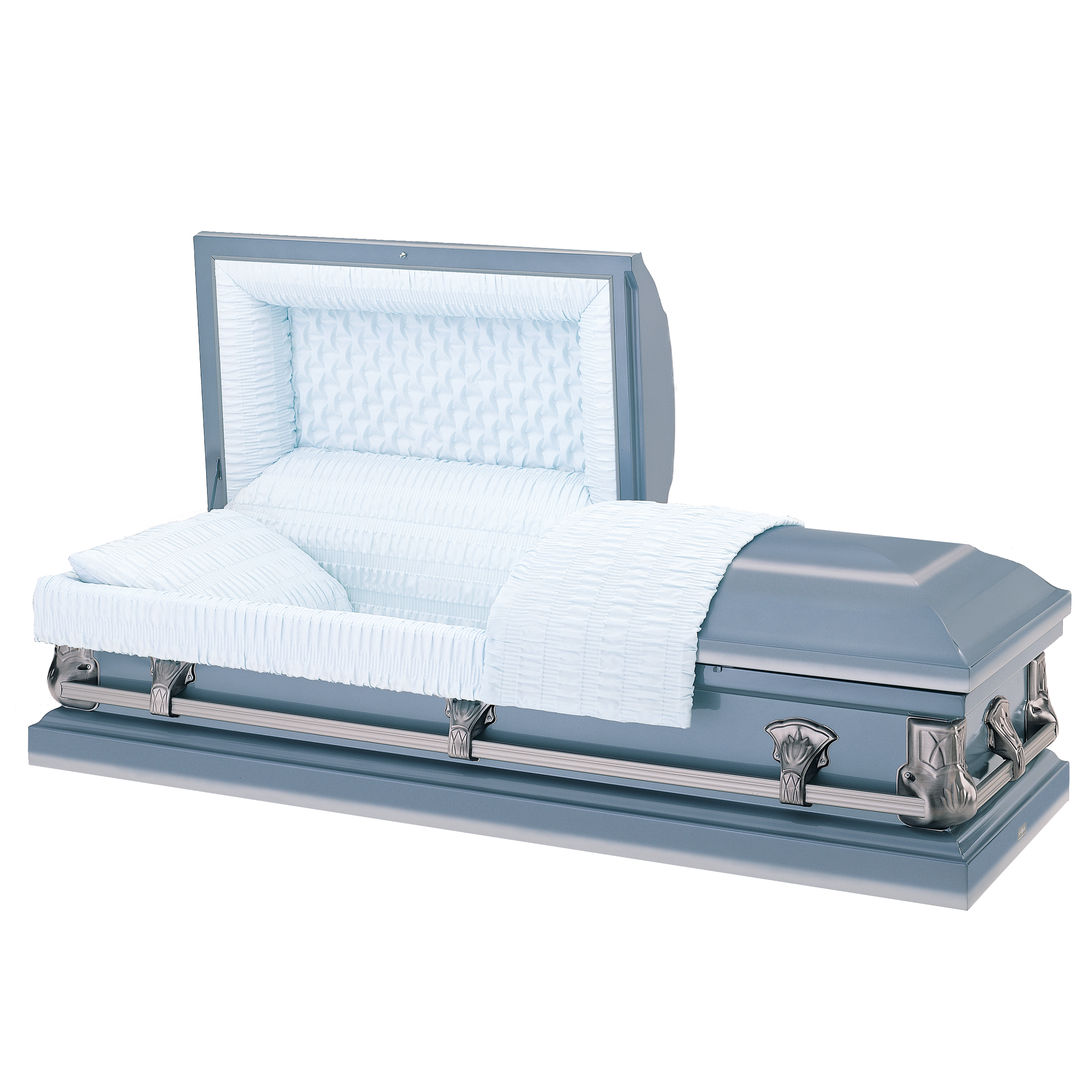 Batesville Saturn Blue Casket — blue 20-gauge steel with light blue crepe interior (view 2)