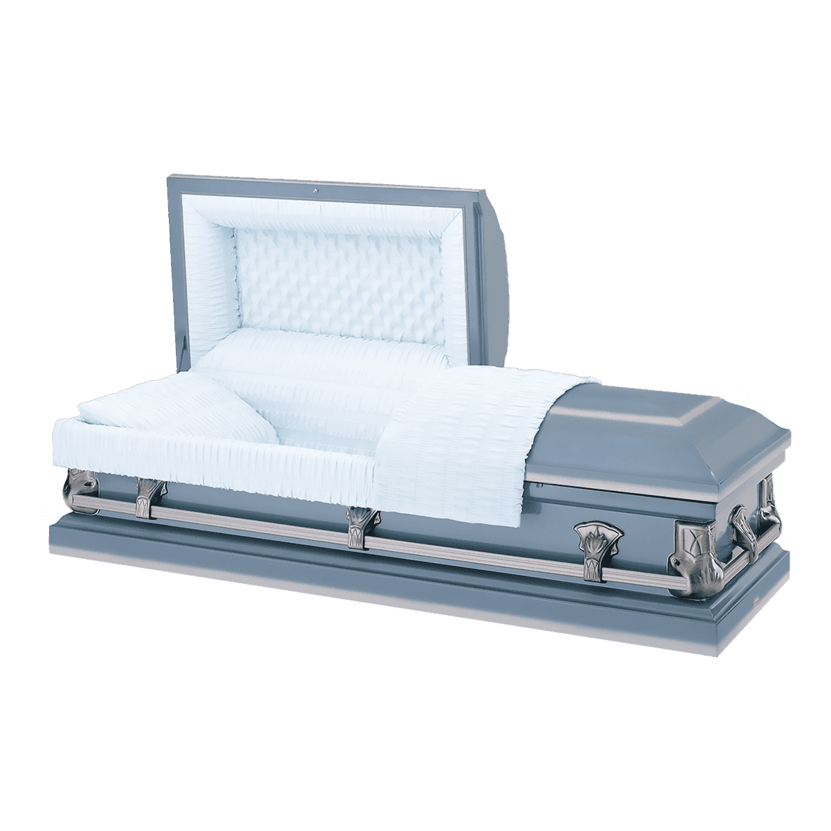 Batesville Saturn Blue Casket — blue 20-gauge steel with light blue crepe interior
