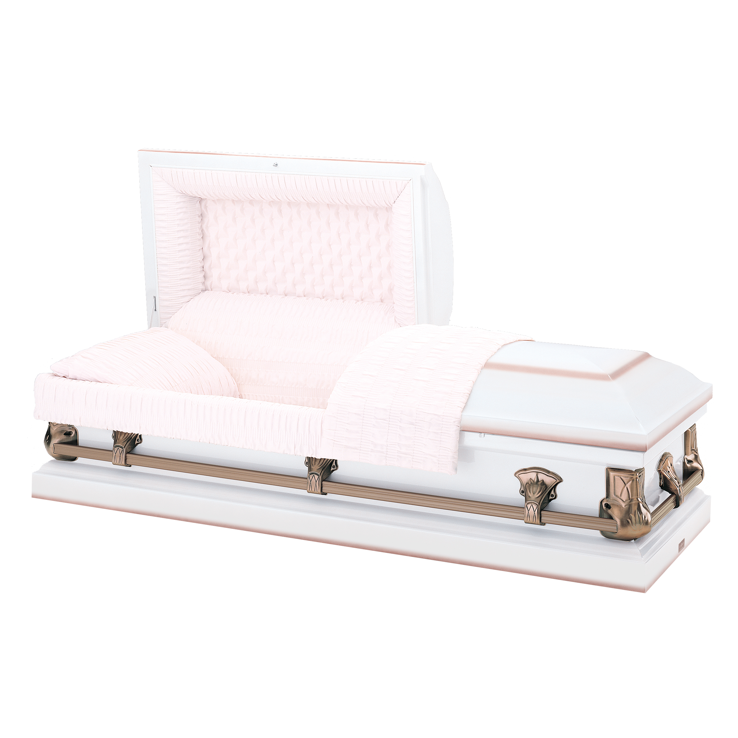 Batesville Saturn White Casket — white 20-gauge steel with light pink crepe interior (view 2)