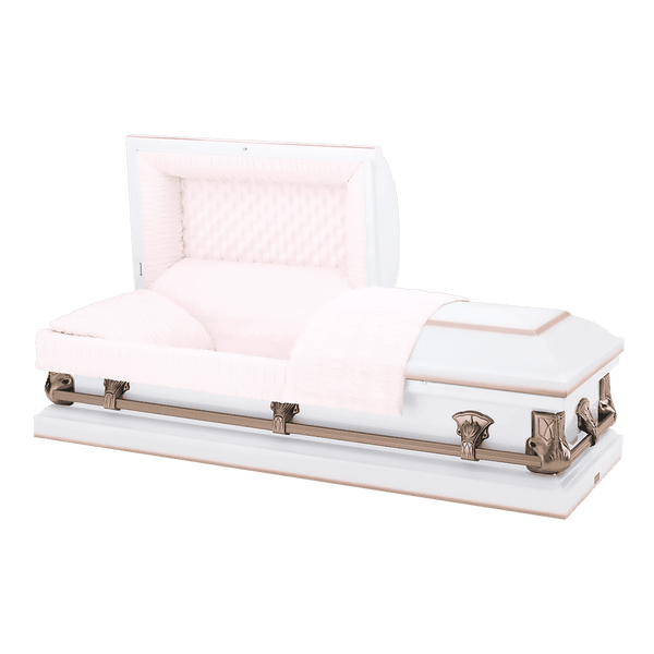 Batesville Saturn White Casket — white 20-gauge steel with light pink crepe interior