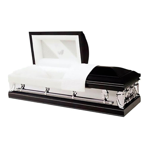 Batesville Silver Ebony Casket — silver 20-gauge steel with ivory crepe interior