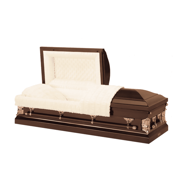 Batesville Steel Coretta Casket — bronze 20-gauge steel with rosetan crepe interior