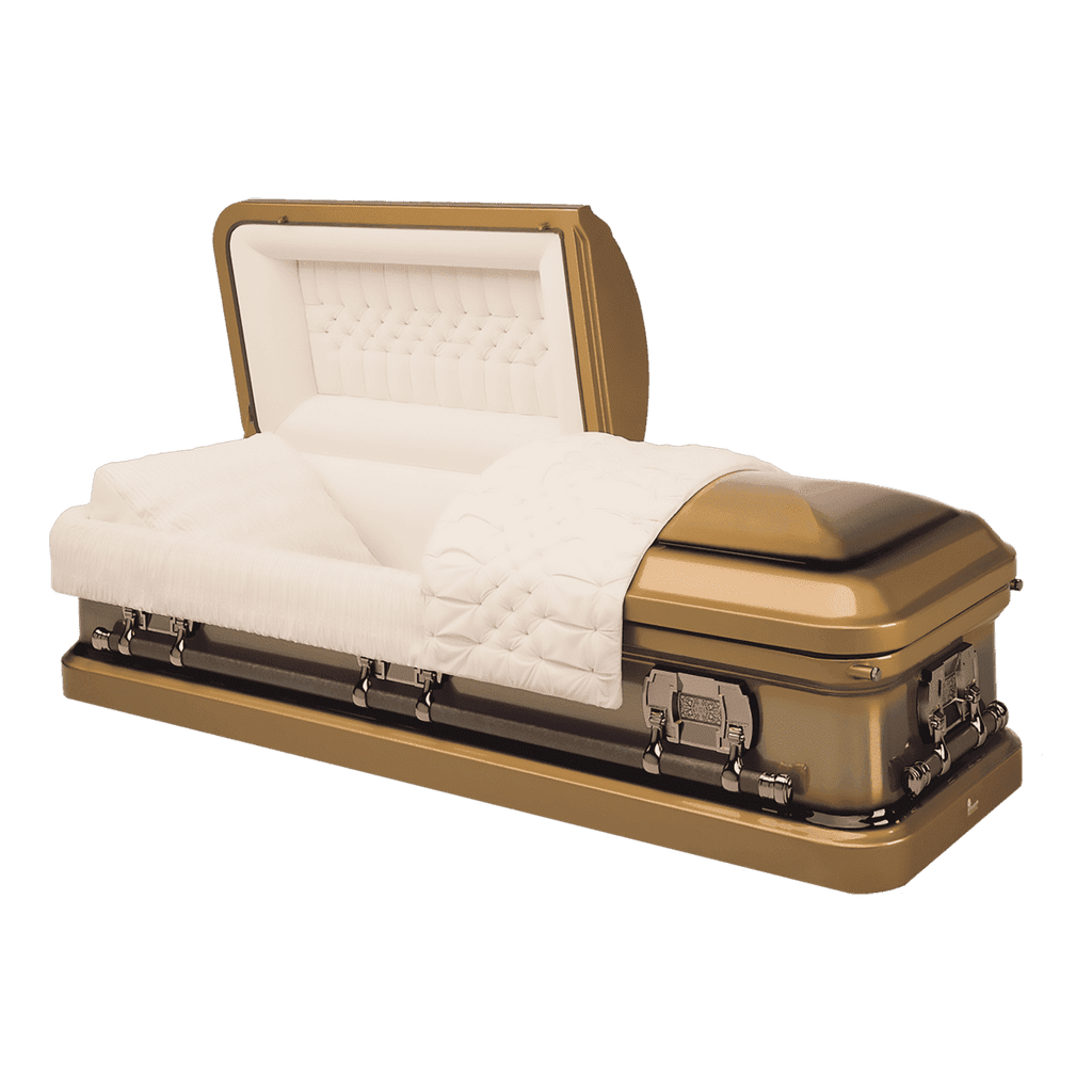 Batesville Tiger Eye Casket — gold 16-gauge steel with champagne velvet interior (view 2)