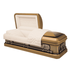 Batesville Tiger Eye Casket — gold 16-gauge steel with champagne velvet interior (view 2)