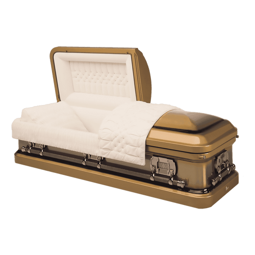 Batesville Tiger Eye Casket — gold 16-gauge steel with champagne velvet interior (view 2)