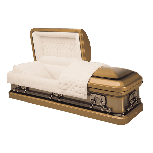 Batesville Tiger Eye Casket — gold 16-gauge steel with champagne velvet interior