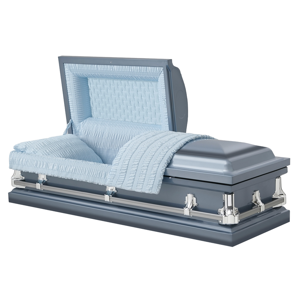 Baylor Blue casket — blue 20-gauge steel with blue interior (view 2)