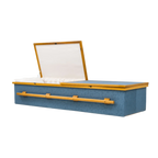 Blue and Gold Cloth Casket — wood with eggshell crepe interior (view 2)