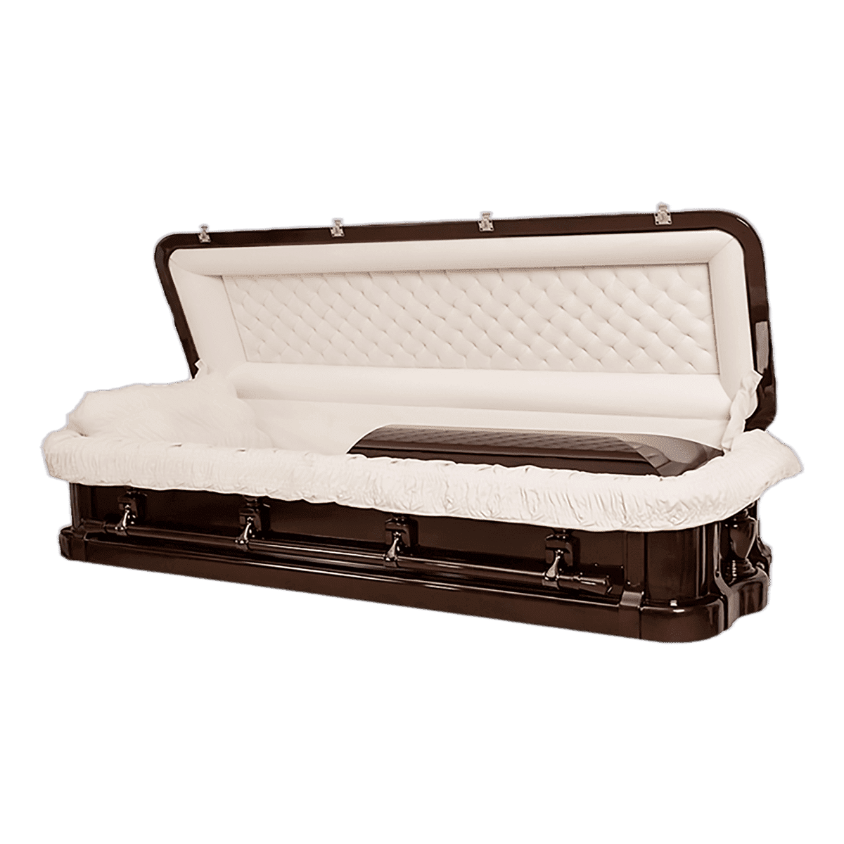 Carved Top Mahogany Casket Full Couch