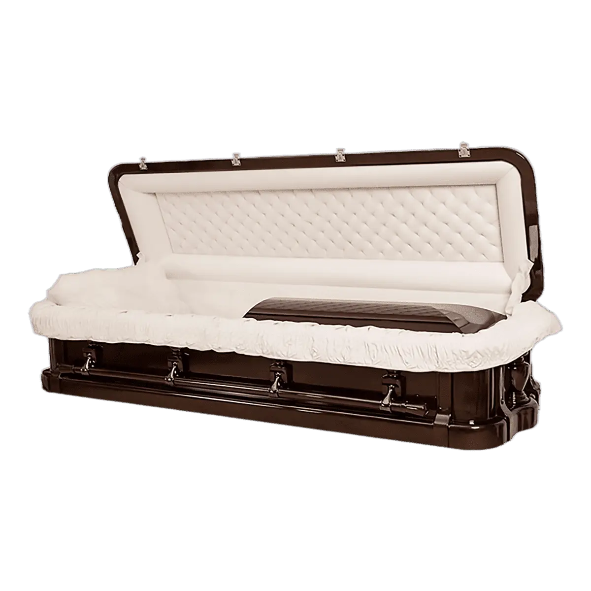 Discount Caskets Series Carved Top Mahogany Full Couch — solid mahogany with ivory velvet interior (view 2)