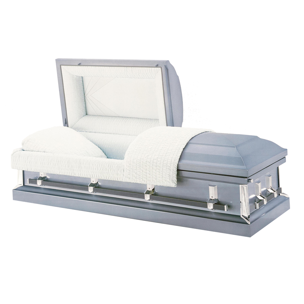 Batesville Churchill Blue Casket — blue 18-gauge steel with light blue crepe interior (view 2)