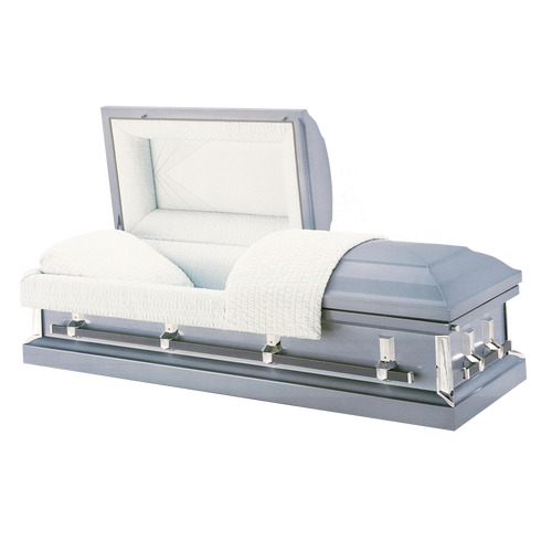 Batesville Churchill Blue Casket — blue 18-gauge steel with light blue crepe interior (view 2)