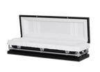 Clair Black and Silver Full Couch casket — black 20-gauge steel with white crepe interior (view 2)