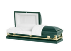 Clair Green casket — green 20-gauge steel with white crepe interior