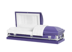 Clair Purple casket — purple 20-gauge steel with white crepe interior (view 2)