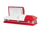 Clair Red casket — red 20-gauge steel with white crepe interior (view 2)