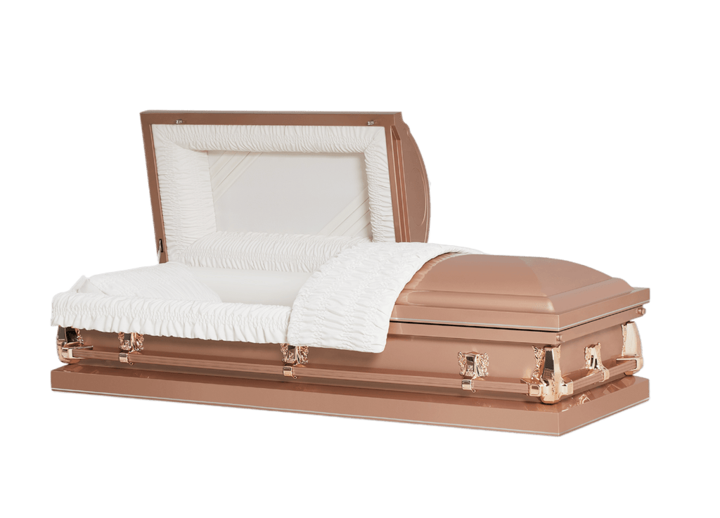 Clair Series Copper/Brass casket — copper 20-gauge steel with ivory crepe interior