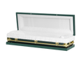 Clair Green Full Couch casket — green 20-gauge steel with white crepe interior
