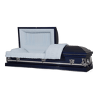 Clair Series Navy Blue casket — navy blue 20-gauge steel with blue crepe interior